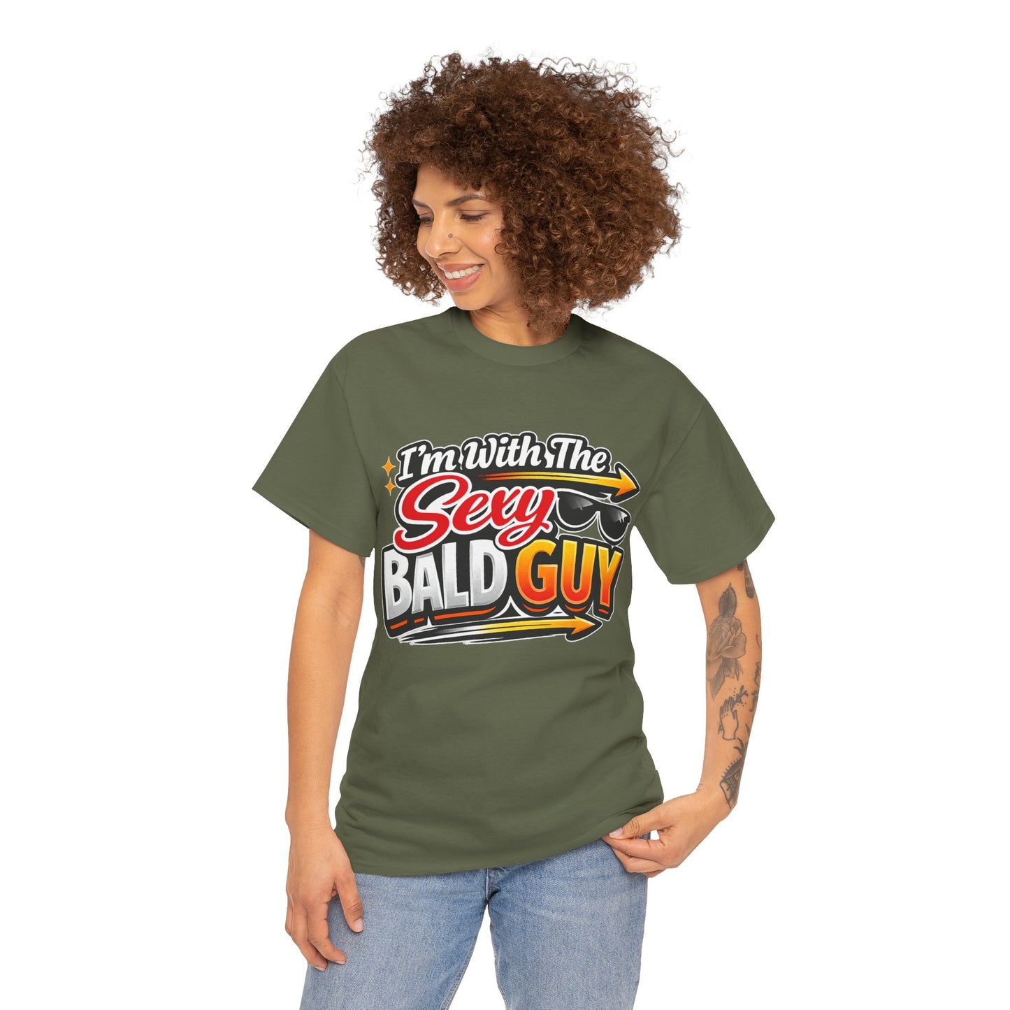 I'm With The Sexy Bald Guy T-Shirt | Funny Couple Tee, Sunglasses Graphic