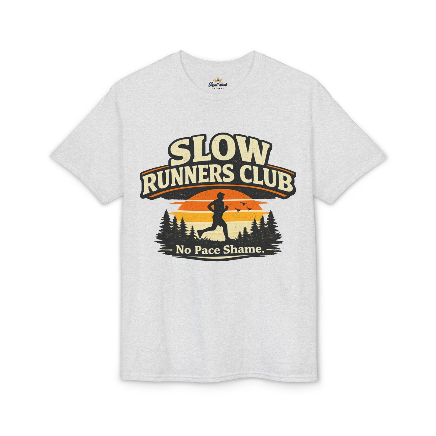 Slow Runners Club No Pace Shame T-Shirt | Retro Sunset Trail Running Shirt