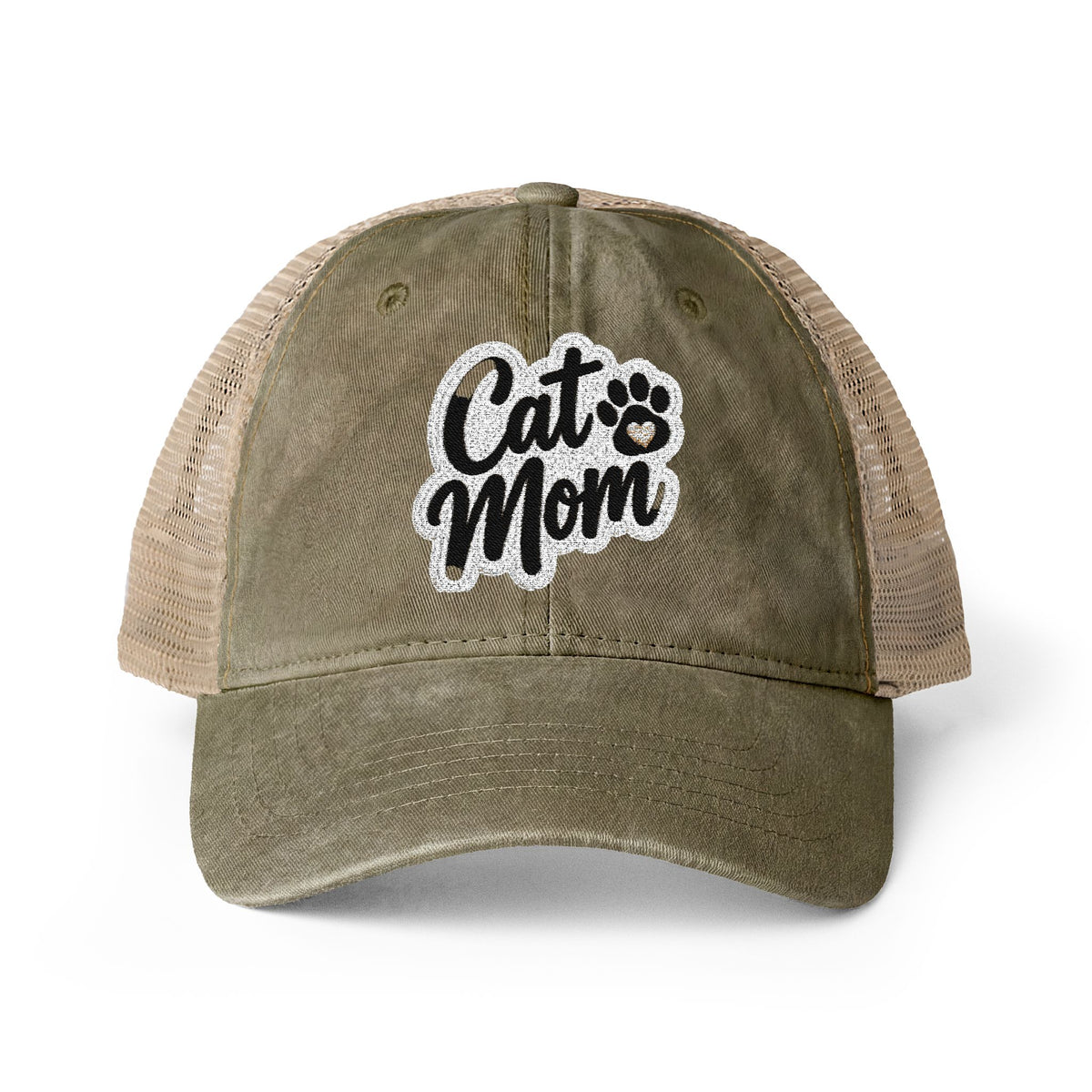 Cat Mom embroidered Women's Washed Mesh-Back Cap