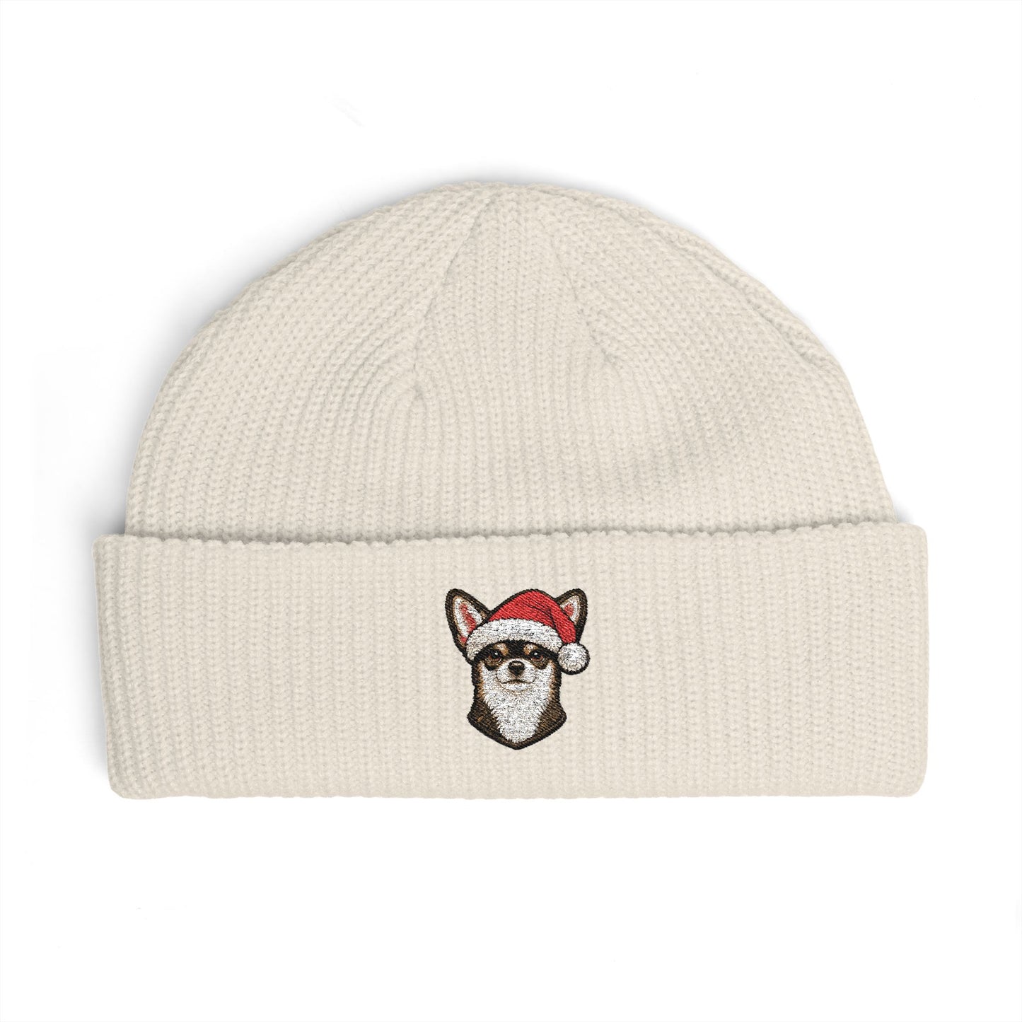 Cuffed Beanie — Embroidered Chihuahua Dog in Santa Hat Winter cap