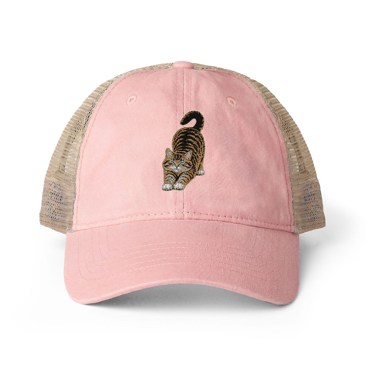 American Shorthair Embroidered Cat Women's Washed Mesh-Back Cap