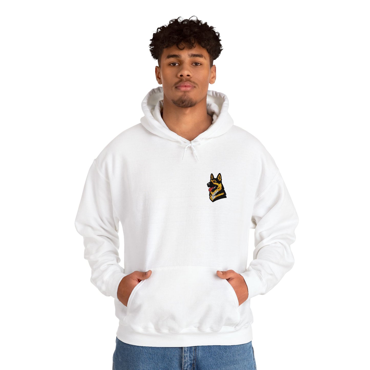 German Shepherd embroidered design on hooded sweatshirt