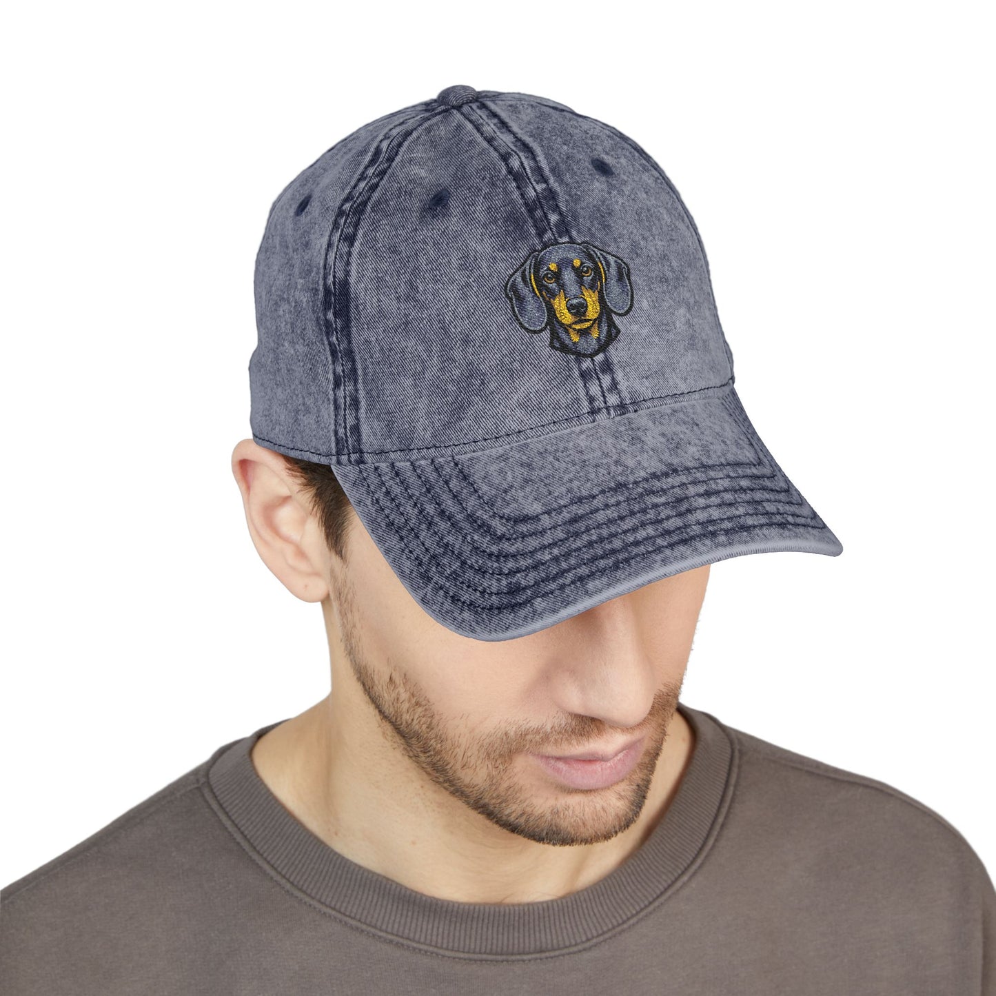 Embroidered Dachshund Dog Head Cap | Vintage Washed Baseball Hat