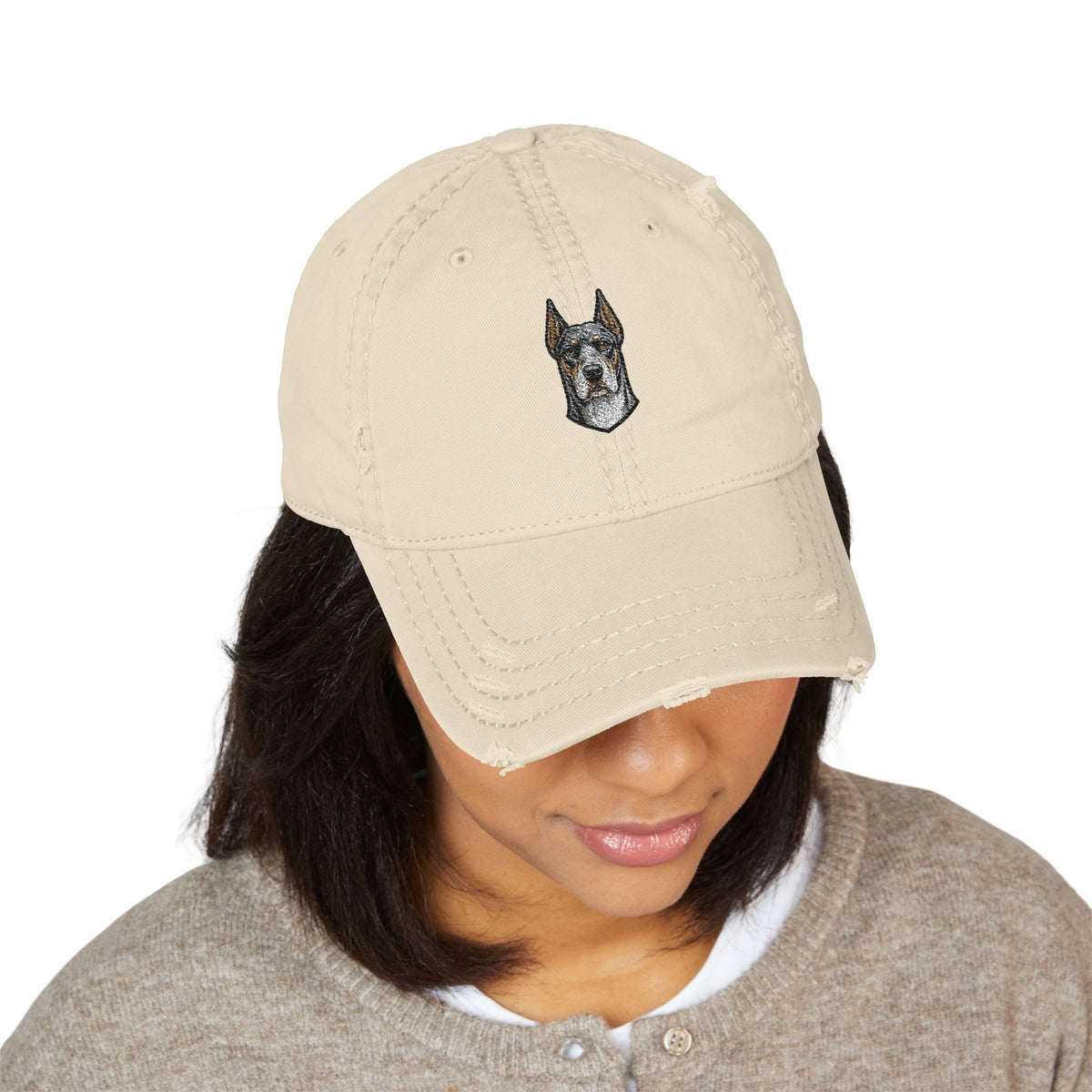 Great Dane Embroidered Hat | Distressed Dad Hat, Dog Face Baseball Cap
