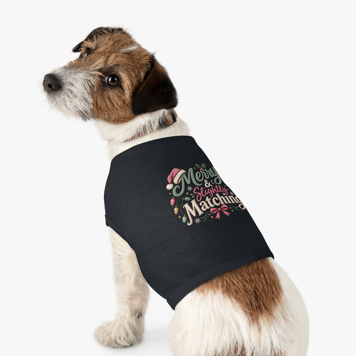 Merry & Slightly Matching Pet Tank Top — Holiday Dog Tee- Part of friends or family matching holiday tee set