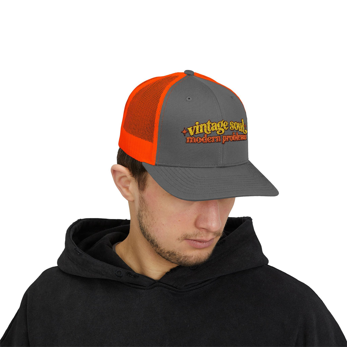Vintage Soul modern problems Trucker Cap | Retro Script Embroidery
