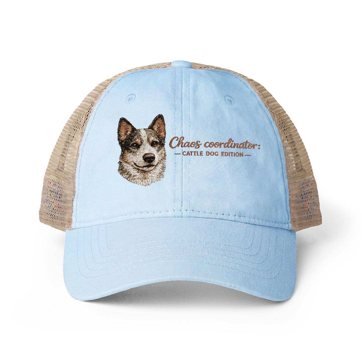 Women's funny Washed Mesh-Back Cap Chaos Coordinator embroidered Cattle Dog Edition hat