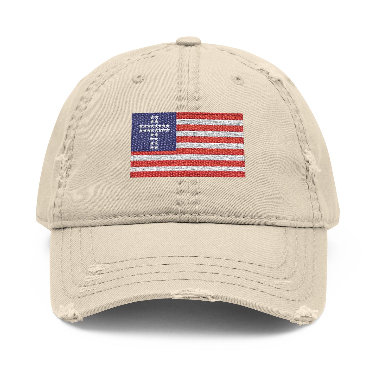 Distressed Embroidered Flag Hat — Vintage American Flag Baseball Cap