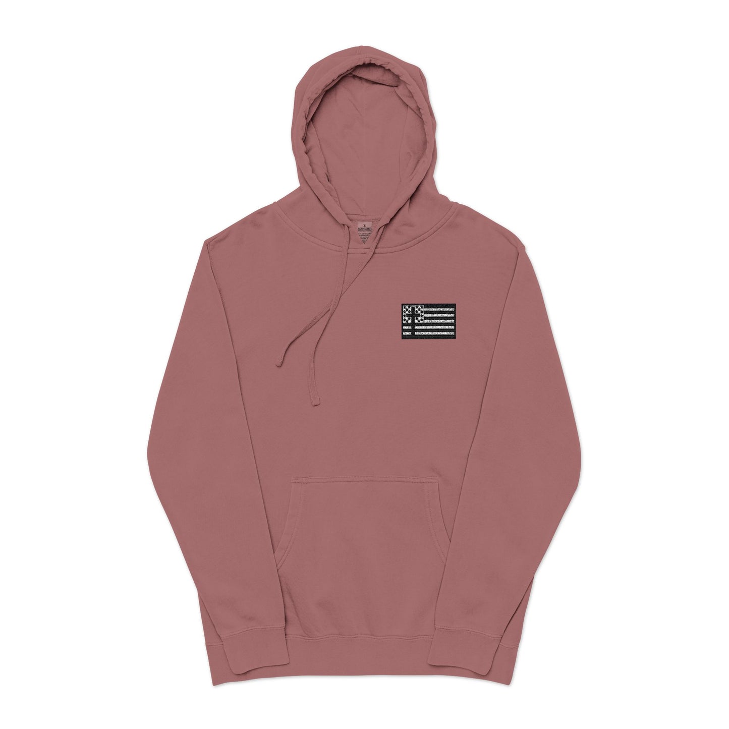 Embroidered Flag Patch Hoodie — Pigment-Dyed Casual Pullover