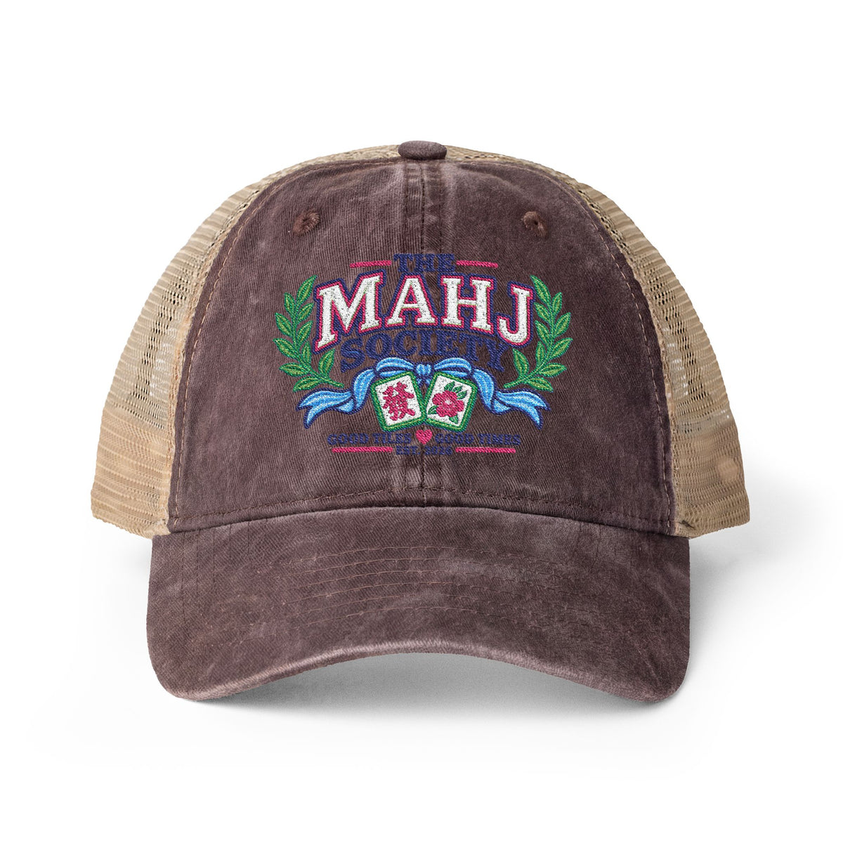 The MAHJ Society Embroidered Mah Jong Women's Washed Mesh-Back Cap