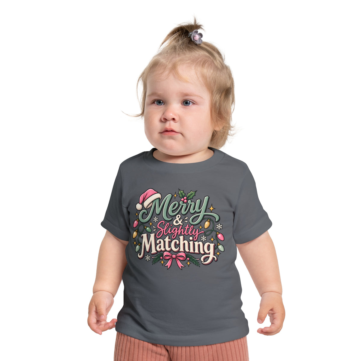 Baby T-Shirt — "Merry & Slightly Matching" Christmas Holiday Tee for Infants friends or family matching