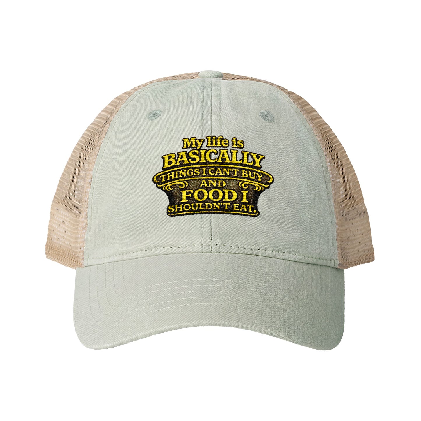 Women's humorous Washed Mesh-Back Pony Tail Cap My Life is Basically