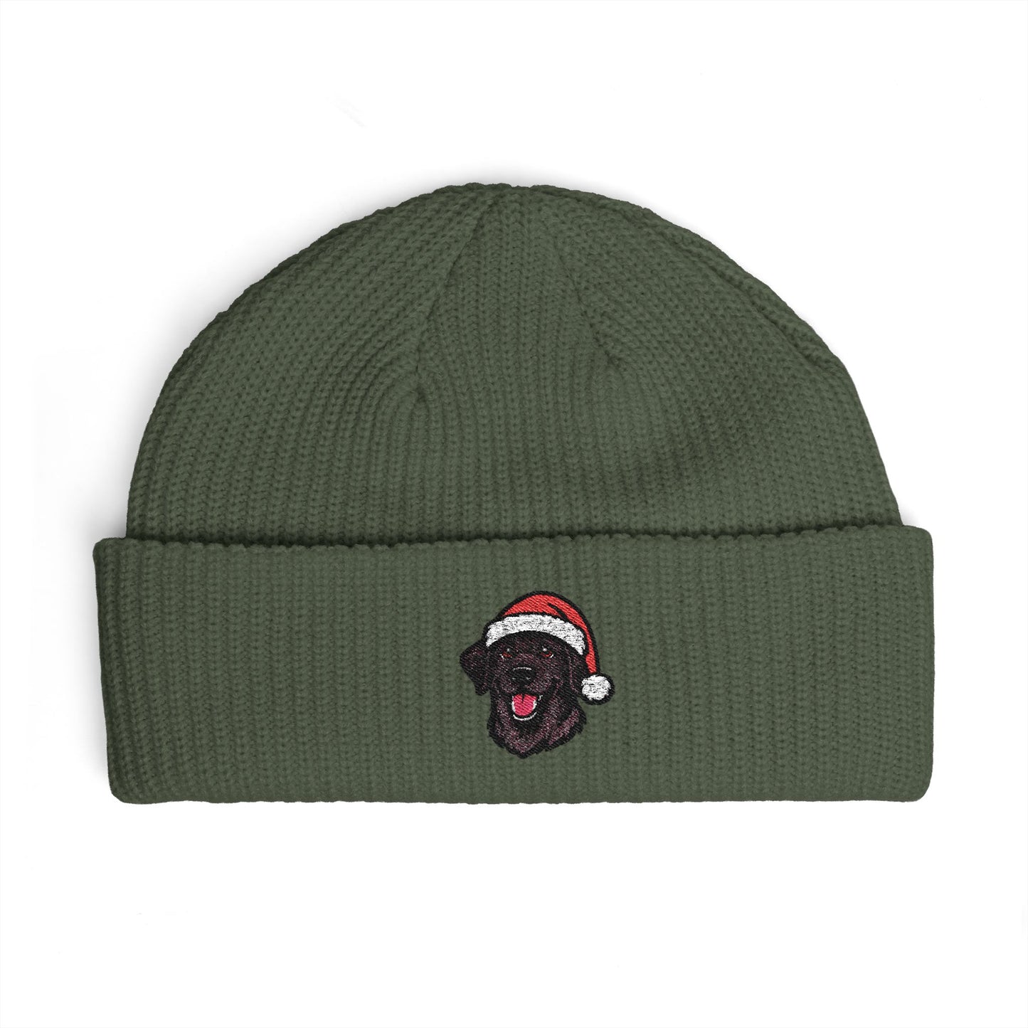 Cuffed Beanie — Embroidered Labrador Dog in Santa Hat Winter cap