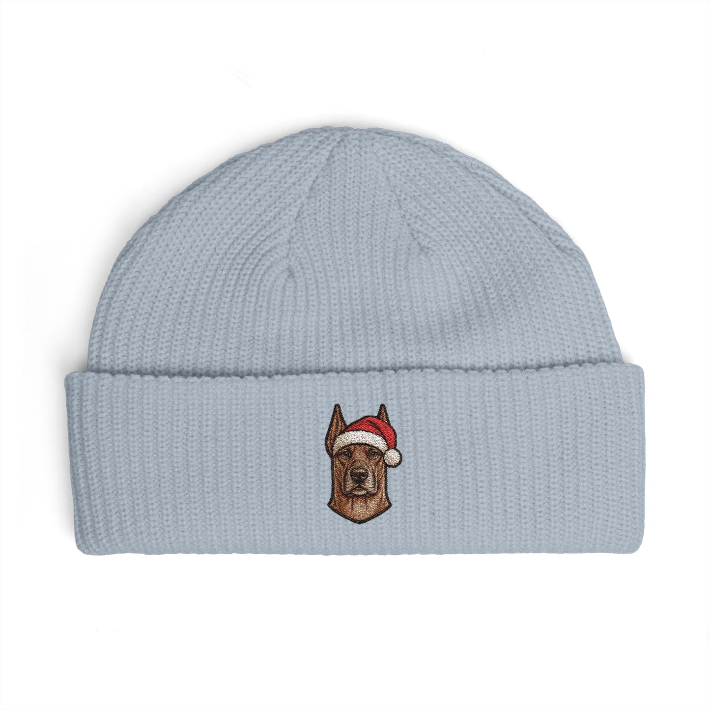 Cuffed Beanie — Embroidered Great Dane Dog in Santa Hat Winter cap