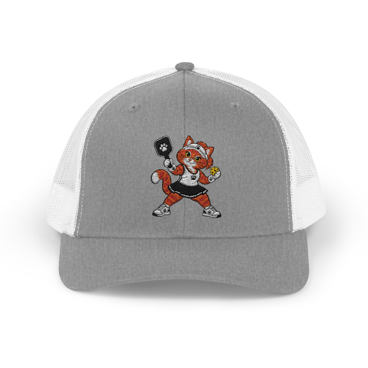 Pickleball Tabby Cat Embroidered Snapback Cap | Trucker Hat
