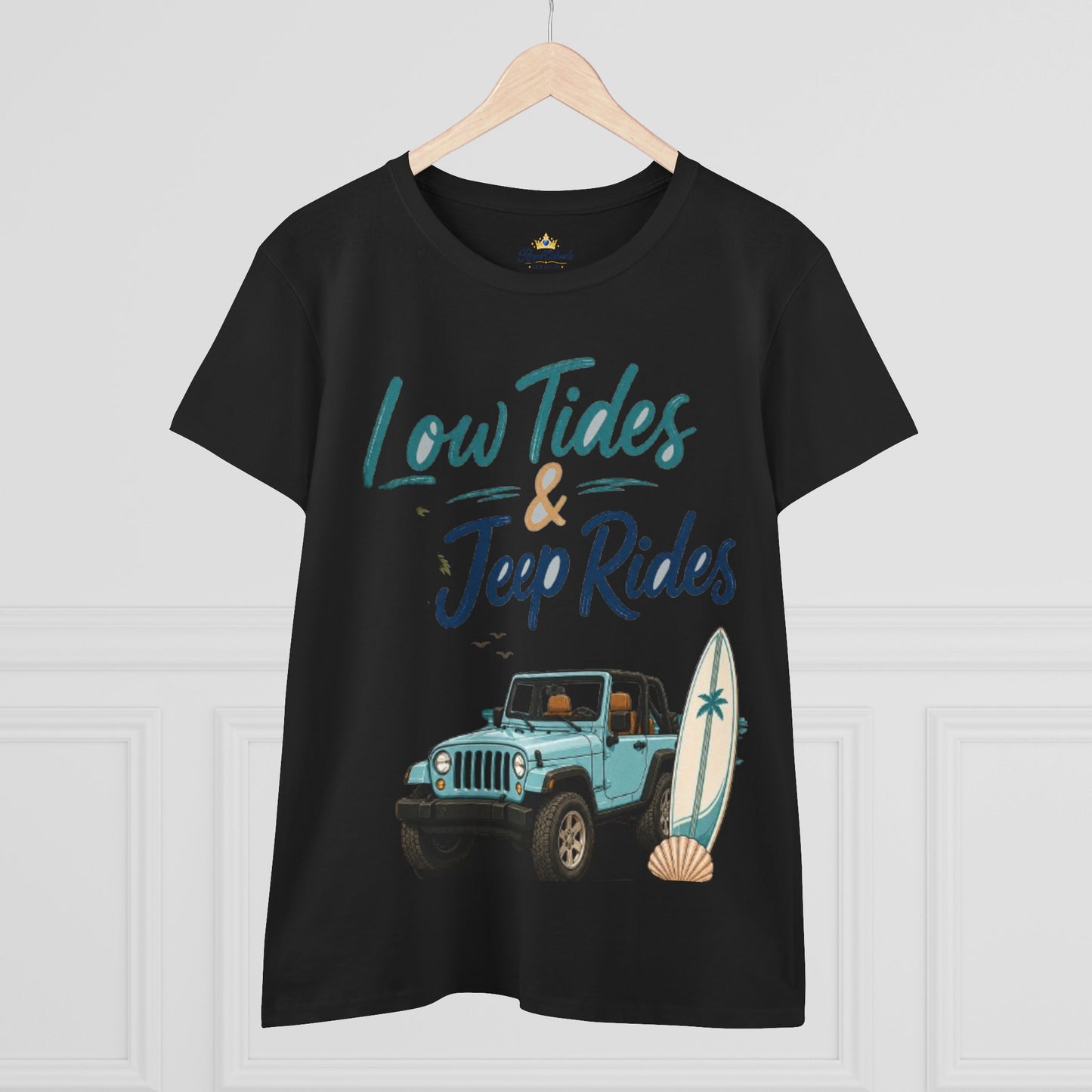 Low Tides & Jeep Rides Women's Tee — Beachy Surf Jeep Graphic T-Shirt