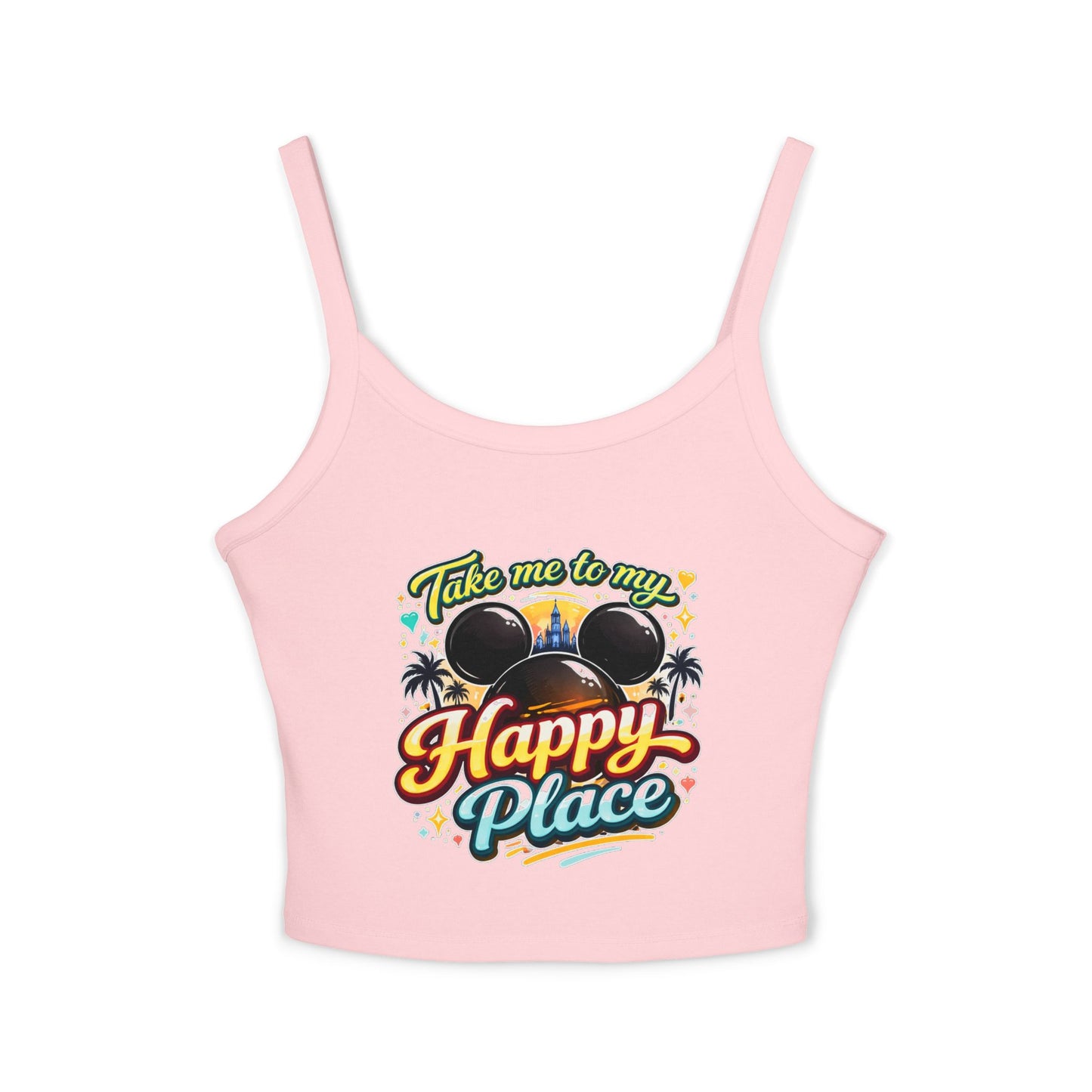 Take Me to My Happy Place tank top | Mickey ears, palm trees, retro script