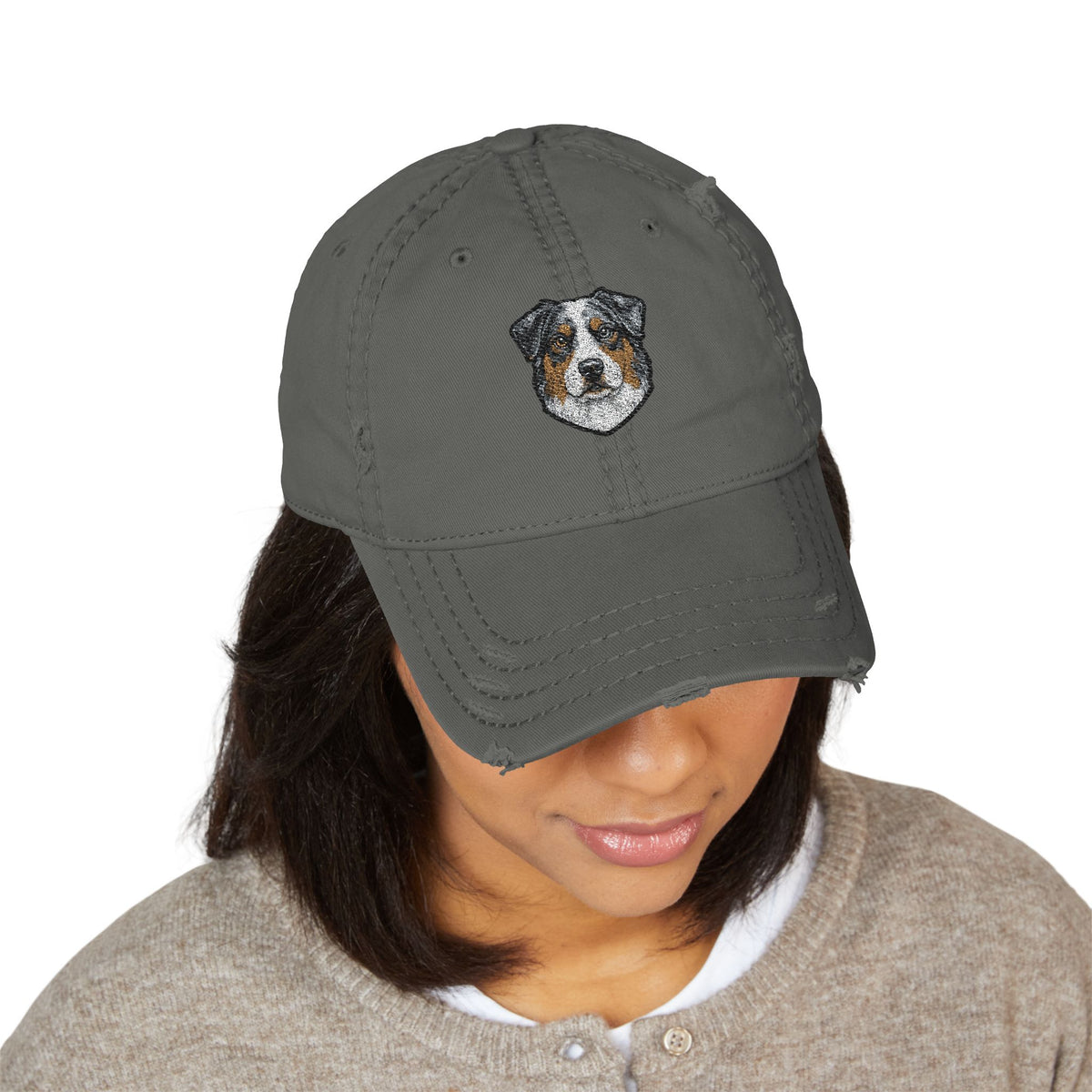 Australian Shepherd Portrait Hat | Embroidered Distressed Dad Hat