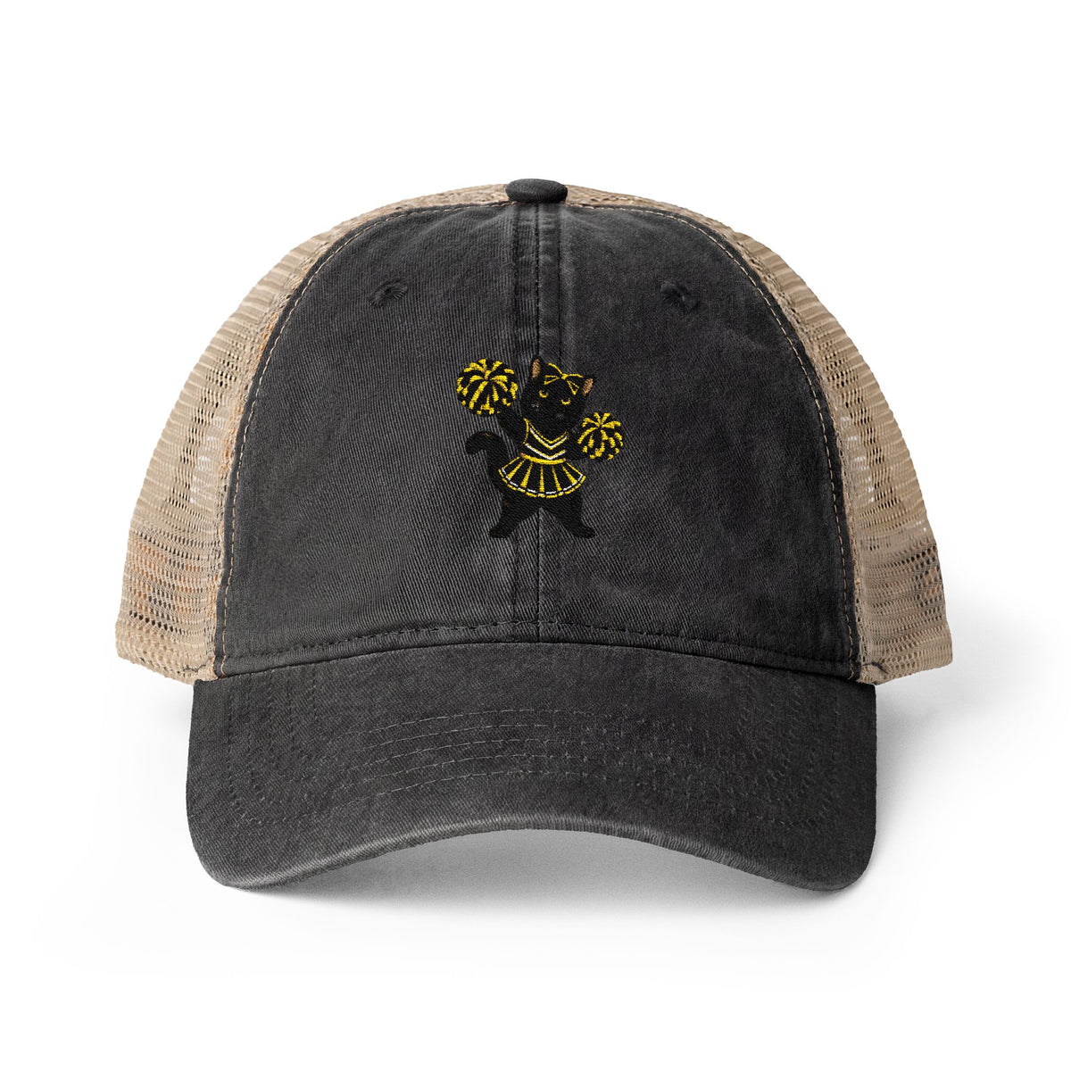 Black Cat Cheer Cap Women's Washed Mesh-Back Cap