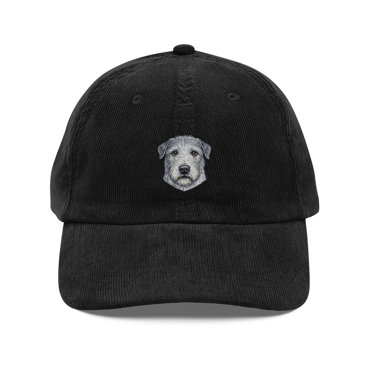 Embroidered Irish Wolfhound Dog Face Cap | Corduroy Baseball Hat