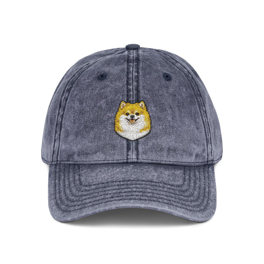 Pomeranian Embroidered Cap | Vintage Distressed Baseball Hat