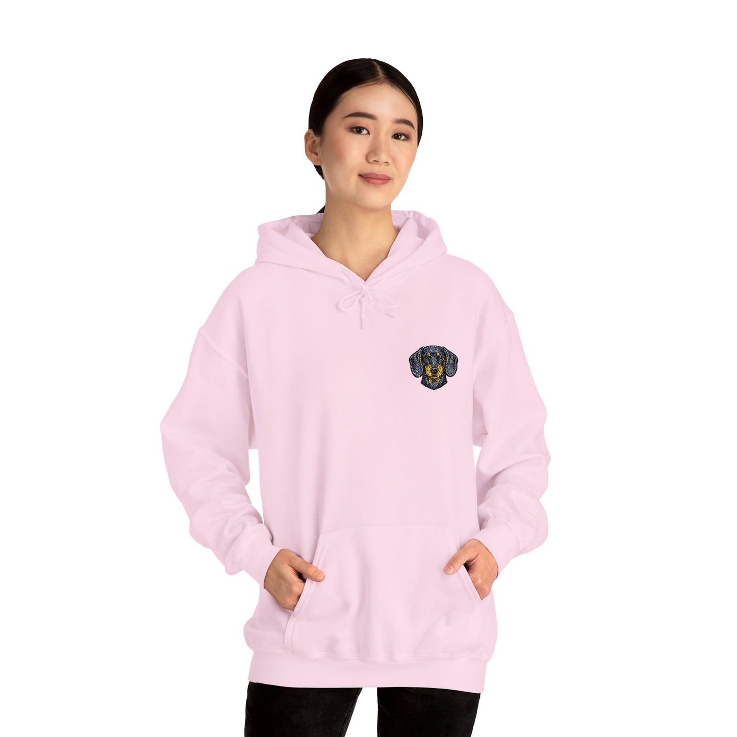 Dachshund embroidered design on hooded sweatshirt