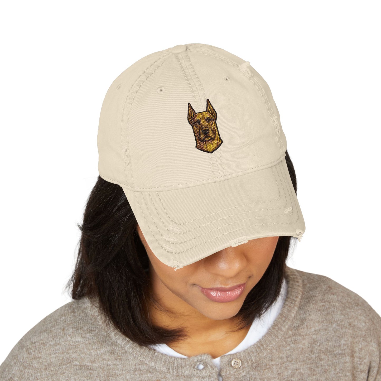 Great Dane Head Embroidered Hat | Distressed Baseball Cap