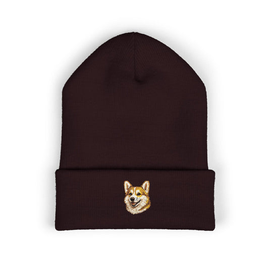 Corgi Embroidered Beanie | Cuffed Knit Hat