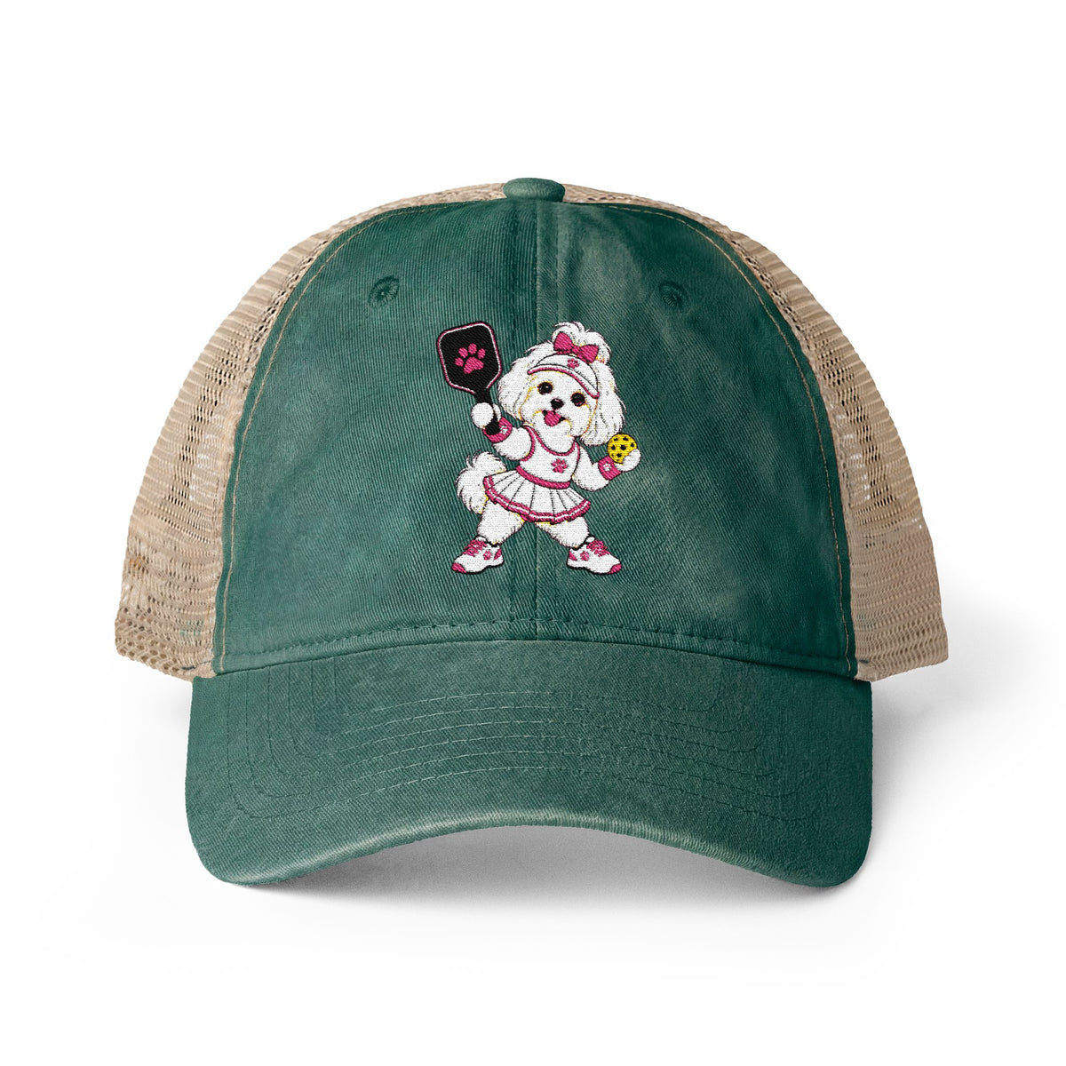 Pickleball Maltese Women's Washed Mesh-Back Cap