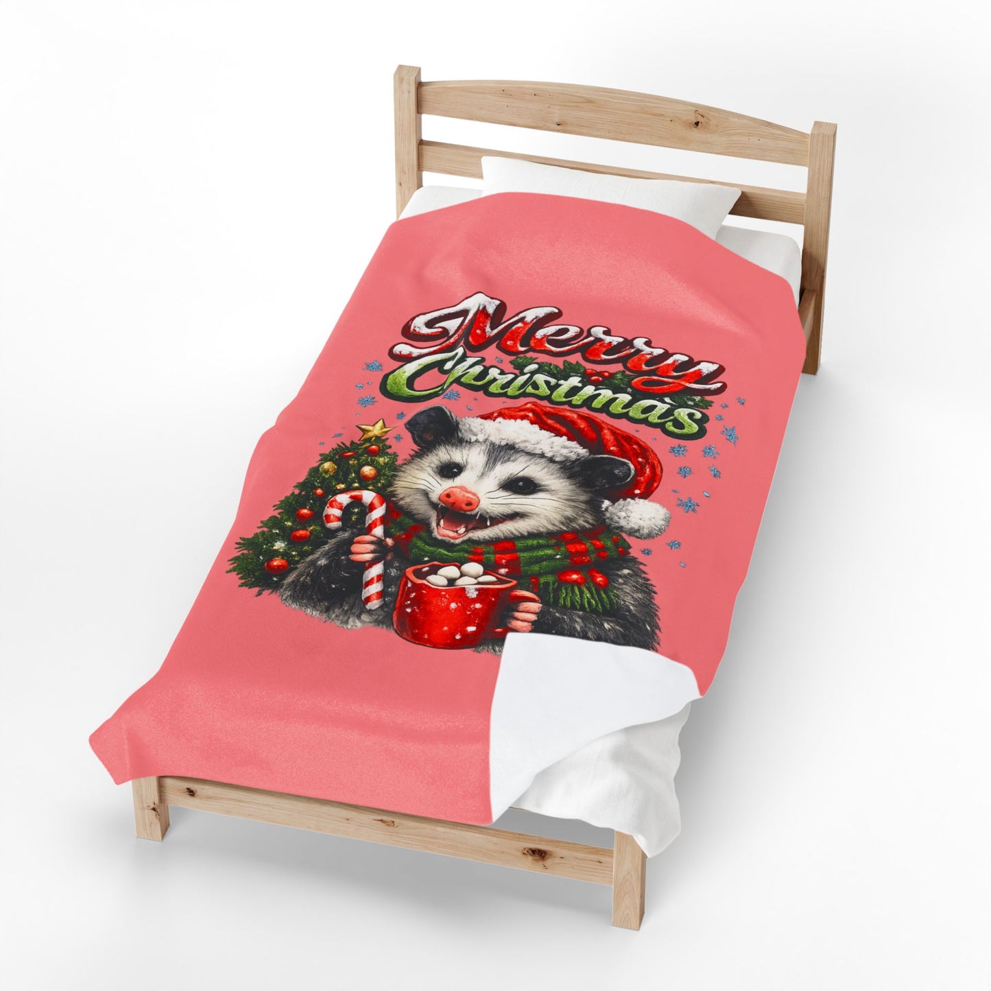 Merry Christmas Opossum Velveteen Plush Blanket