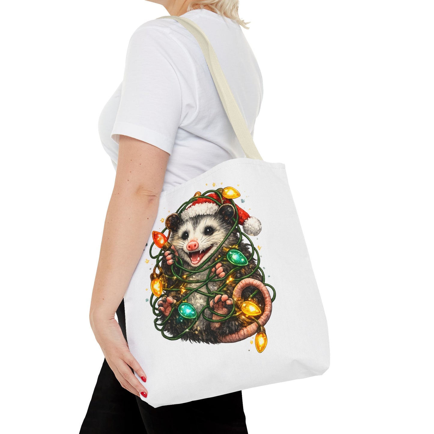 Christmas Opossum Tote Bag — Cute Holiday Animal Holiday Shopping Bag
