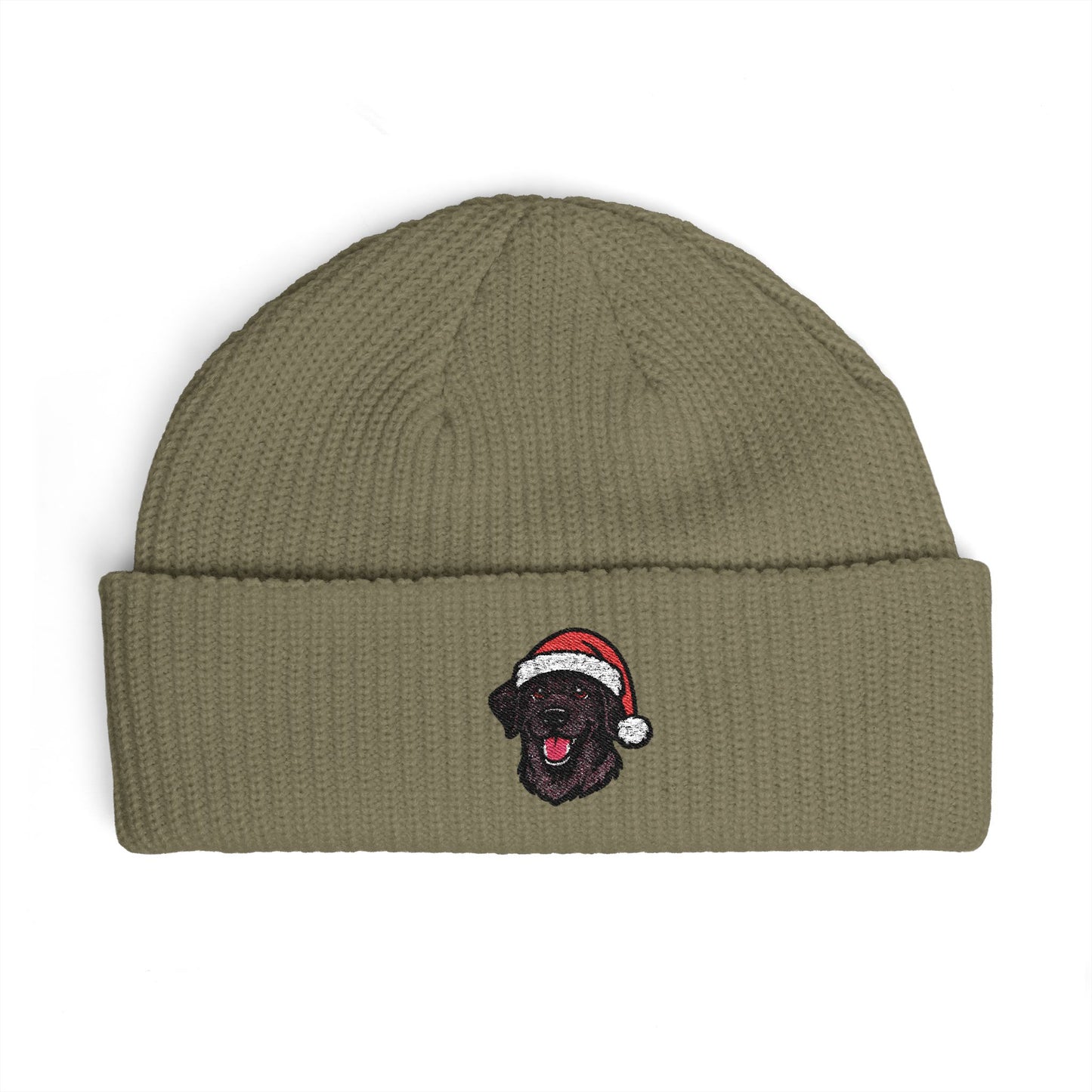 Cuffed Beanie — Embroidered Labrador Dog in Santa Hat Winter cap