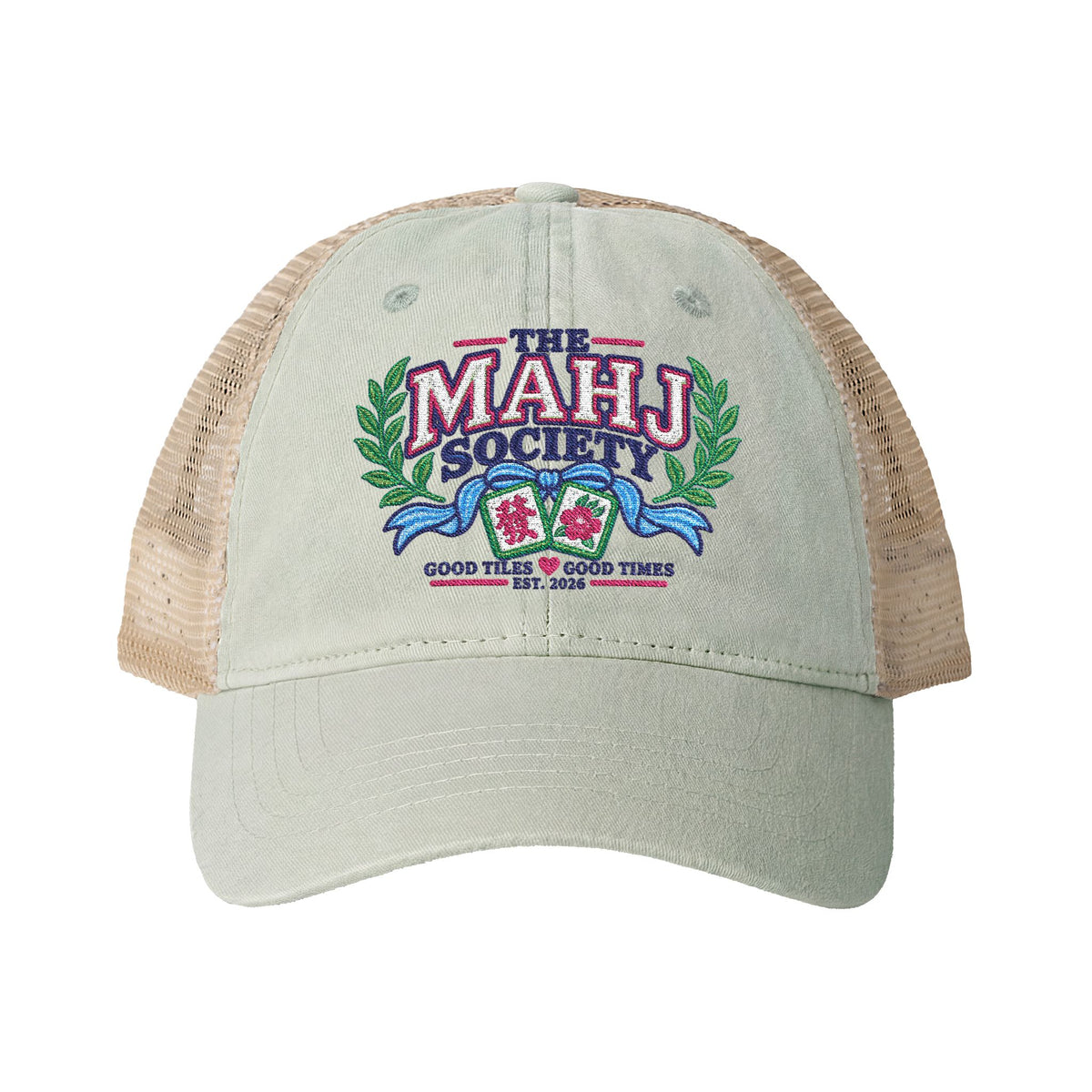 The MAHJ Society Embroidered Mah Jong Women's Washed Mesh-Back Cap