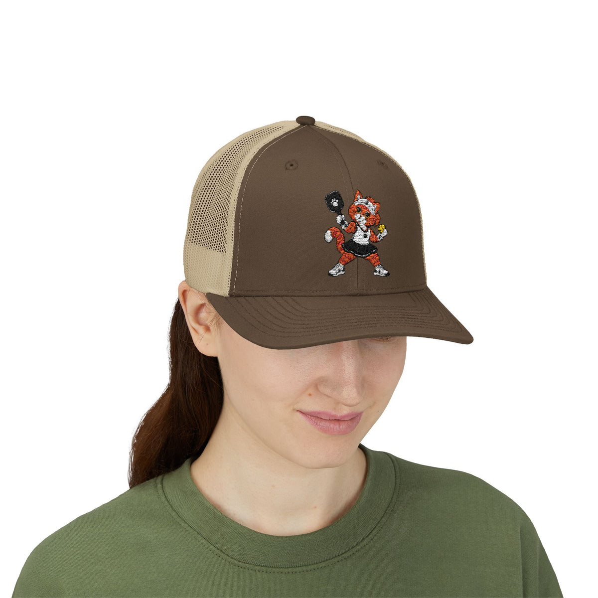 Pickleball Tabby Cat Embroidered Snapback Cap | Trucker Hat
