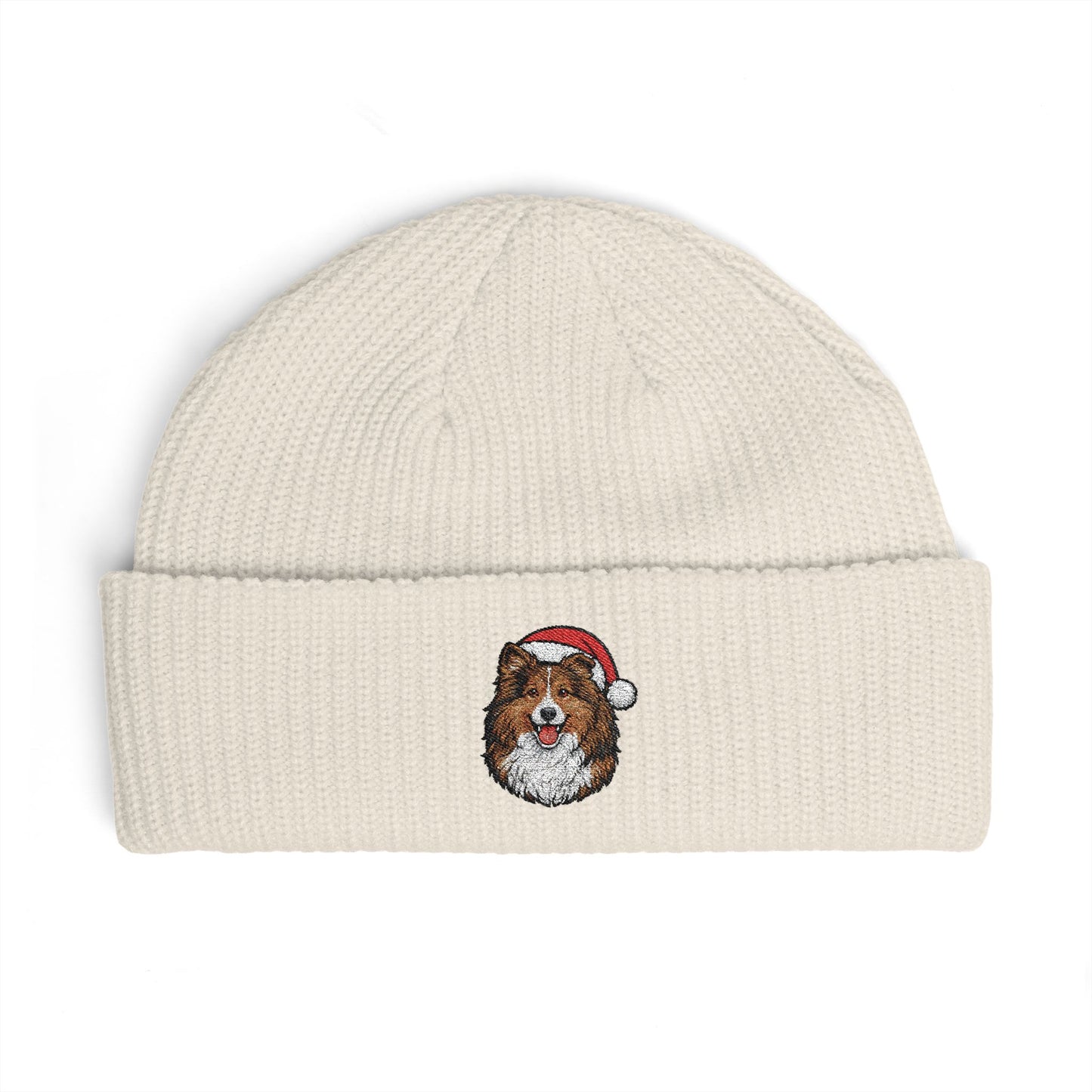 Copy of Cuffed Beanie — Embroidered Sheltie Dog in Santa Hat Winter Hat