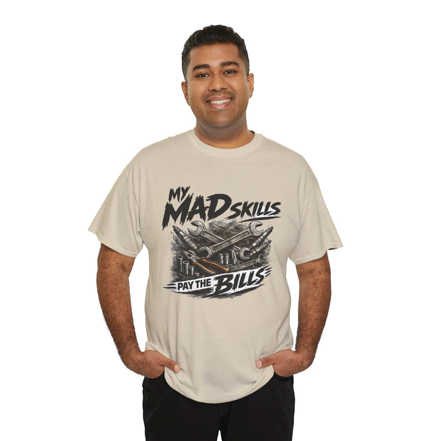 My Mad Skills Pay The Bills T-Shirt | Vintage Mechanic Toolbox Graphic Tee Gift for Dad