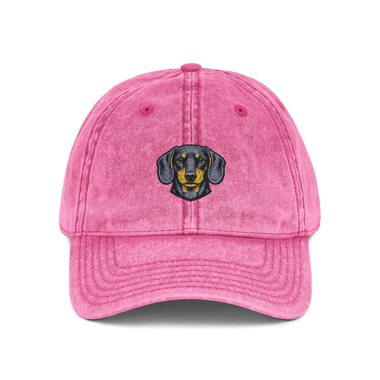 Embroidered Dachshund Dog Head Cap | Vintage Washed Baseball Hat