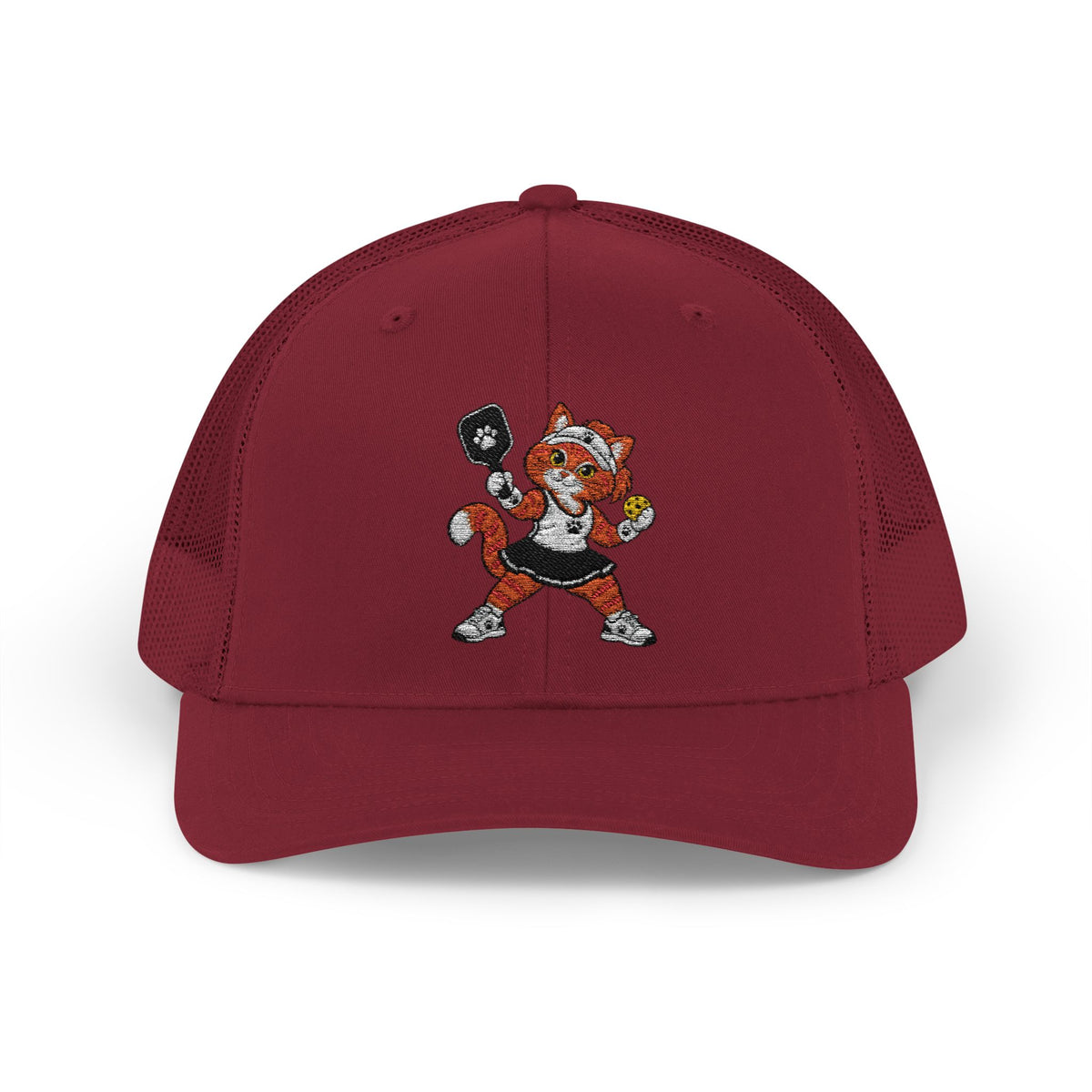 Pickleball Tabby Cat Embroidered Snapback Cap | Trucker Hat