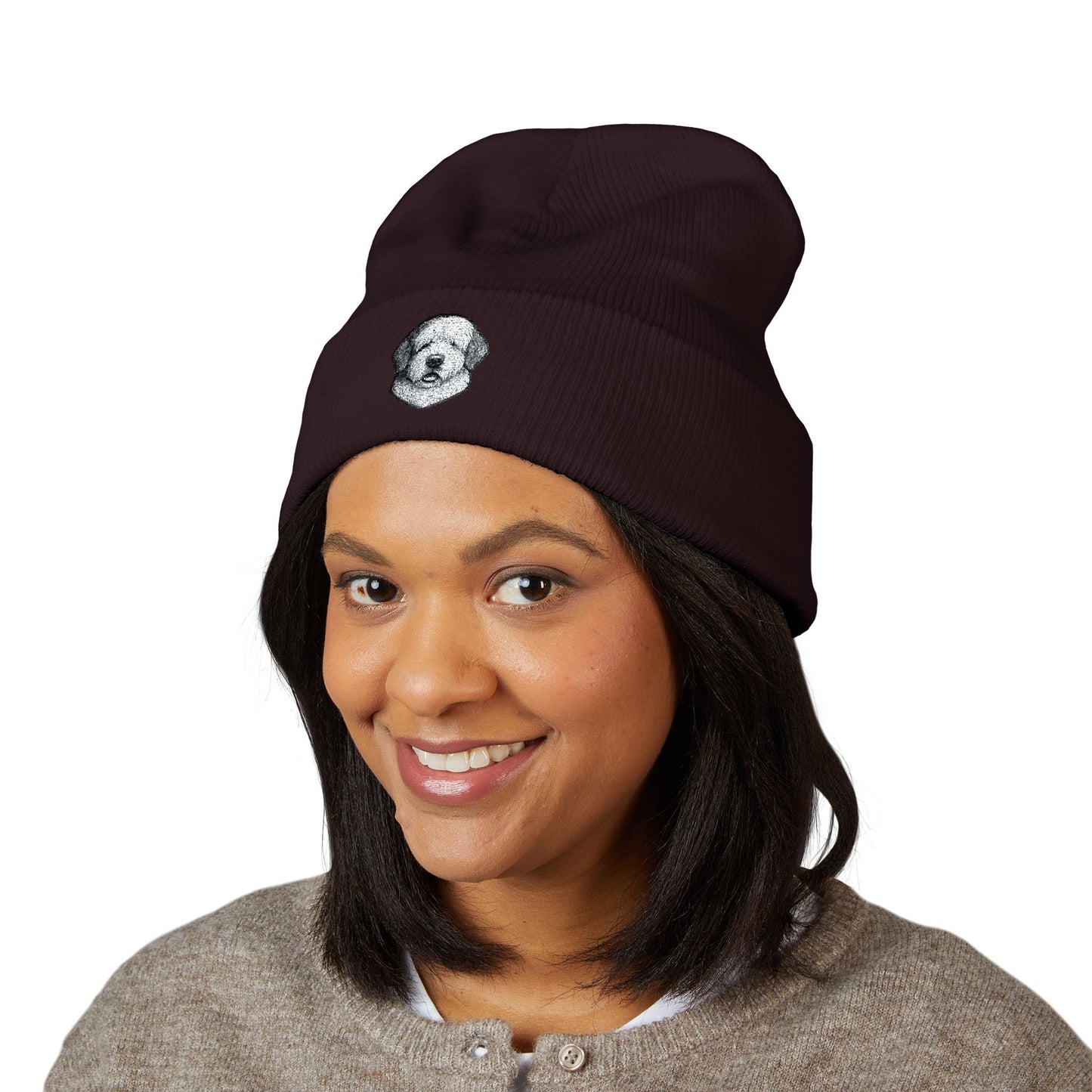 Old English Sheepdog Embroidered Beanie | Cuffed Knit Hat
