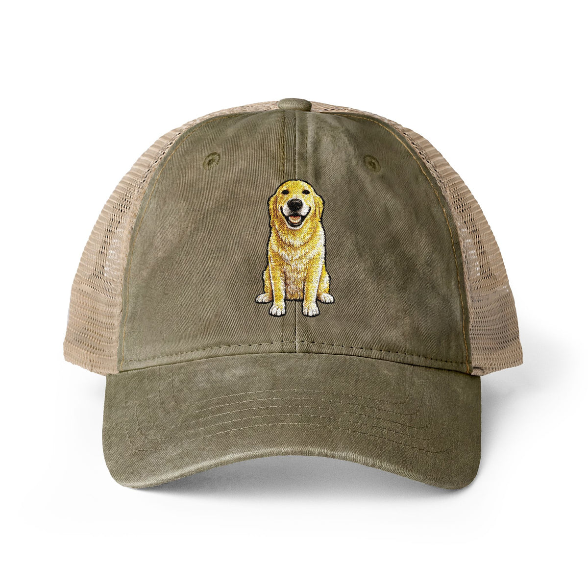 Golden Retriever Embroidered Washed Mesh-Back Cap