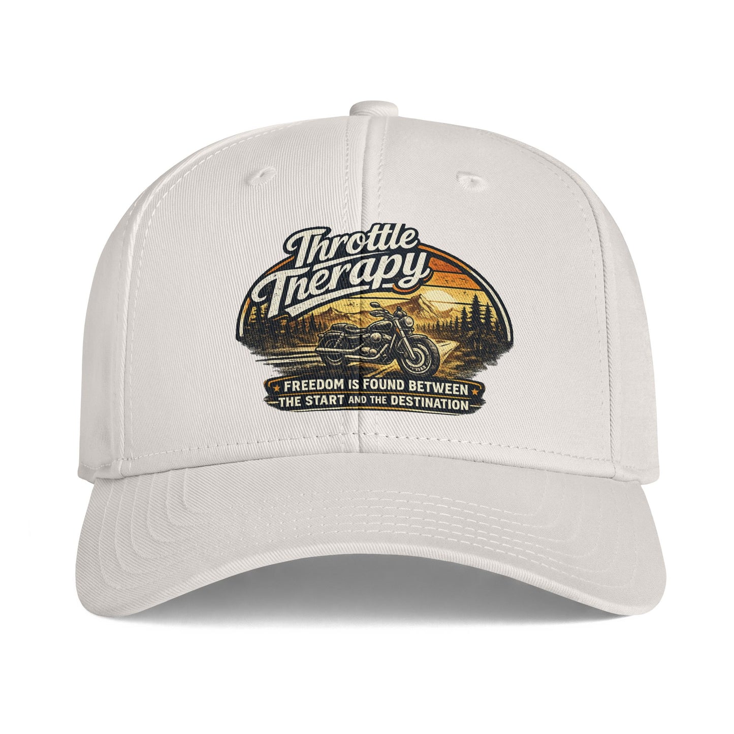 Throttle Therapy Motorcycle Adventure Hat | Vintage Biker Truck, Scenic Road
