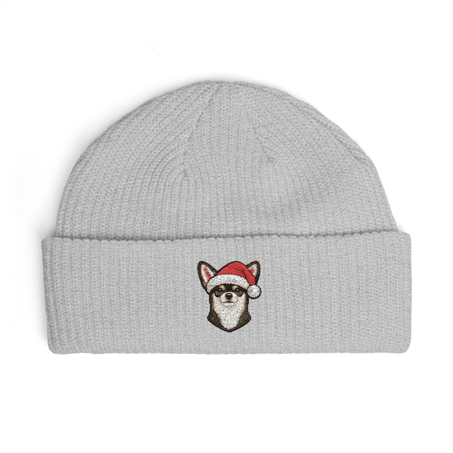 Cuffed Beanie — Embroidered Chihuahua Dog in Santa Hat Winter cap