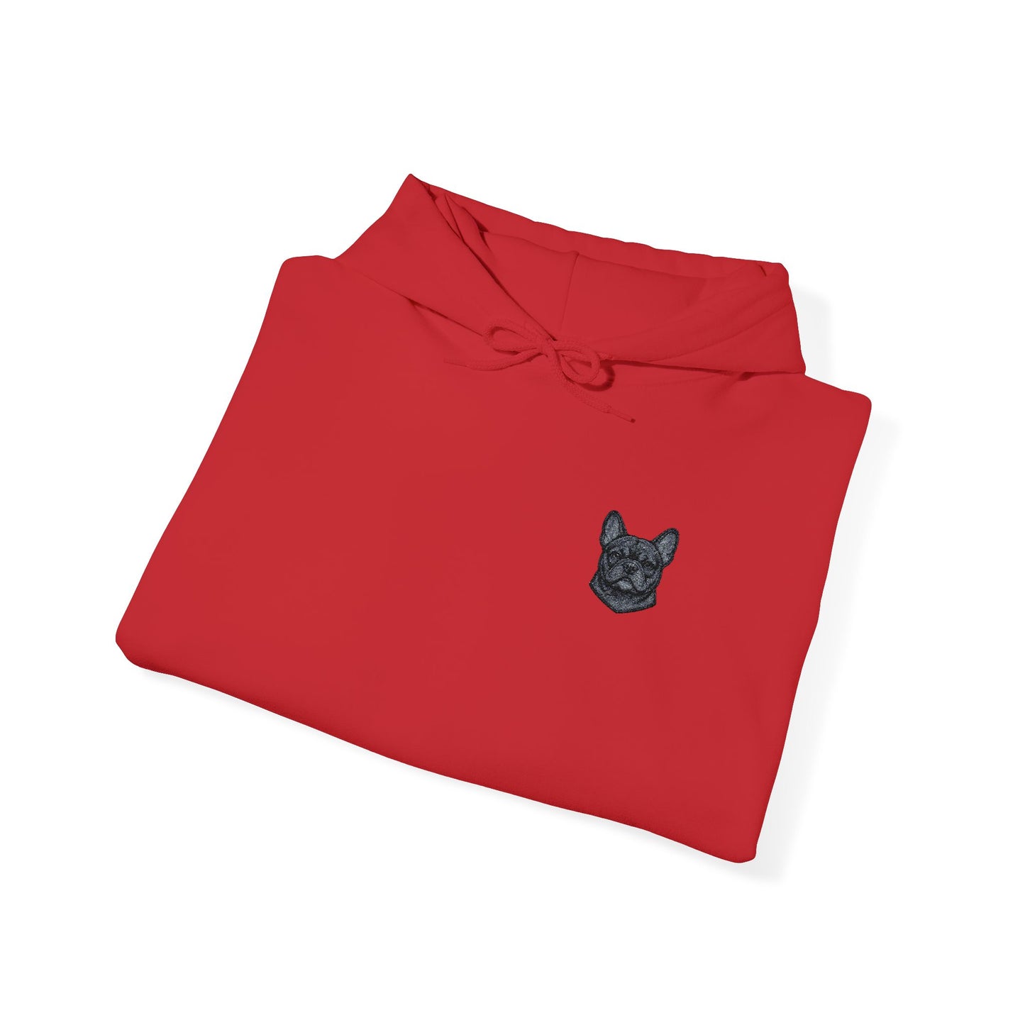 French Bulldog embroidered design on hooded sweatshirt