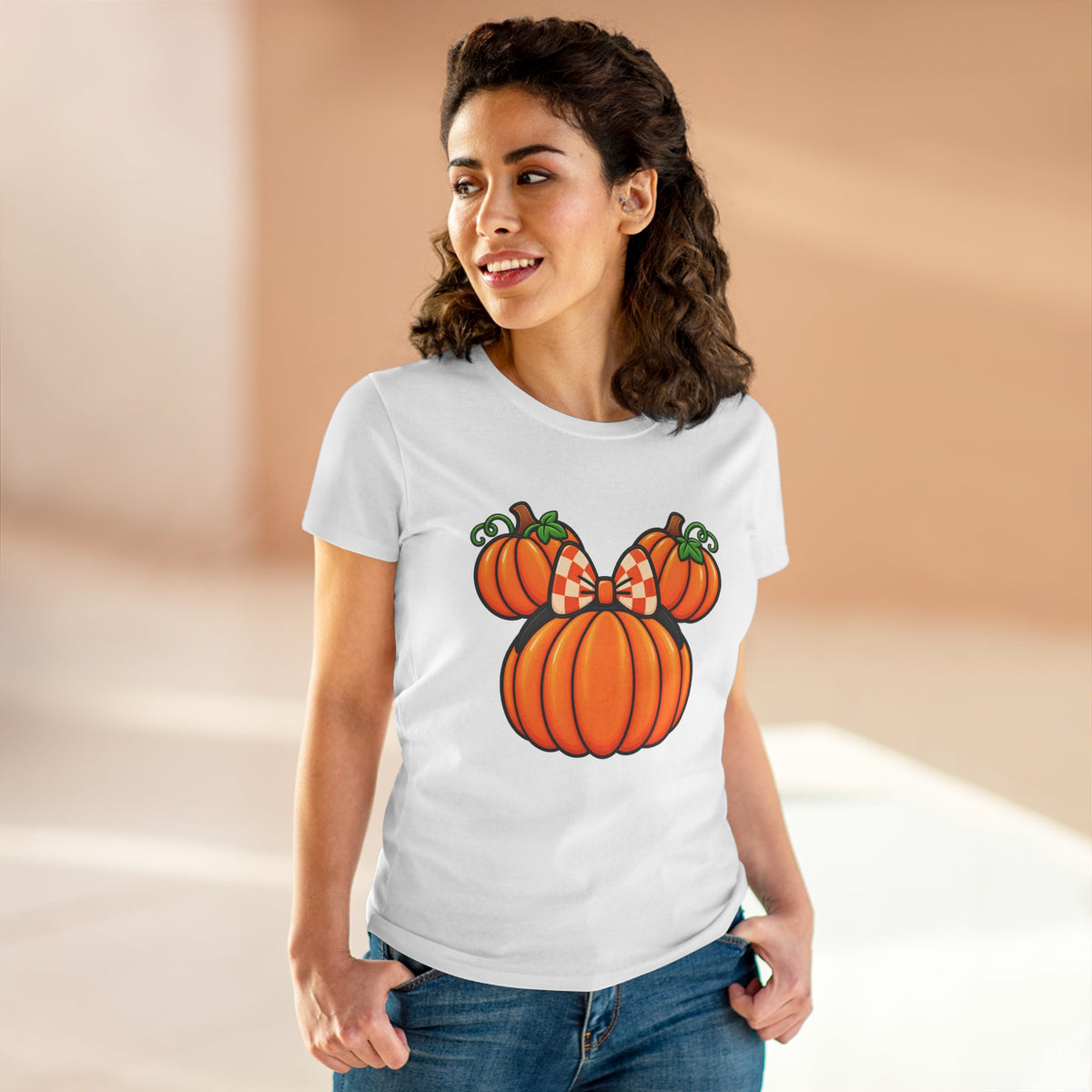 Fall Pumpkin Ears Tee | Pumpkin Adult Bow T-Shirt, Fall Halloween Top