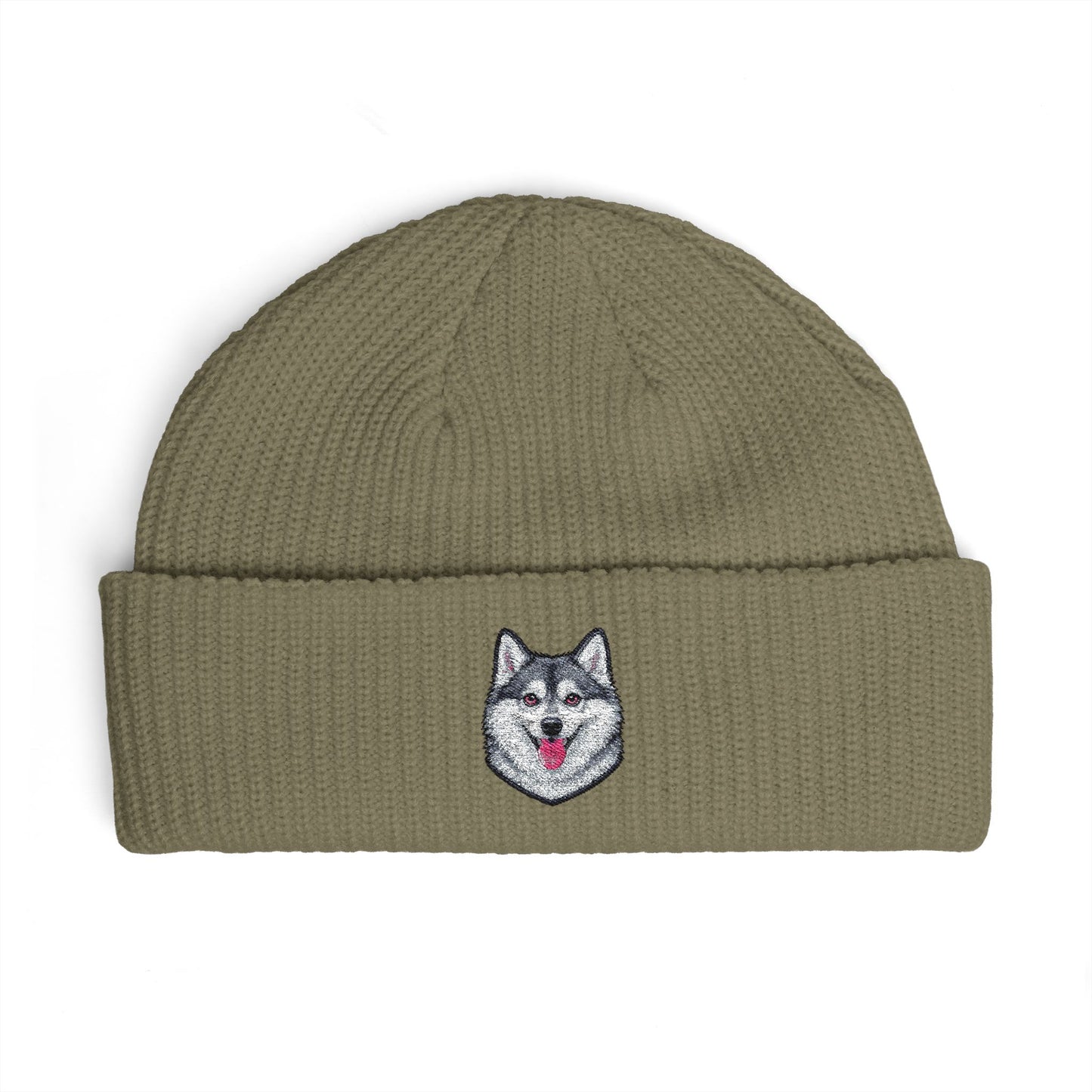 Embroidered Husky Cuff Beanie – Cozy Winter Hat for Dog Lovers