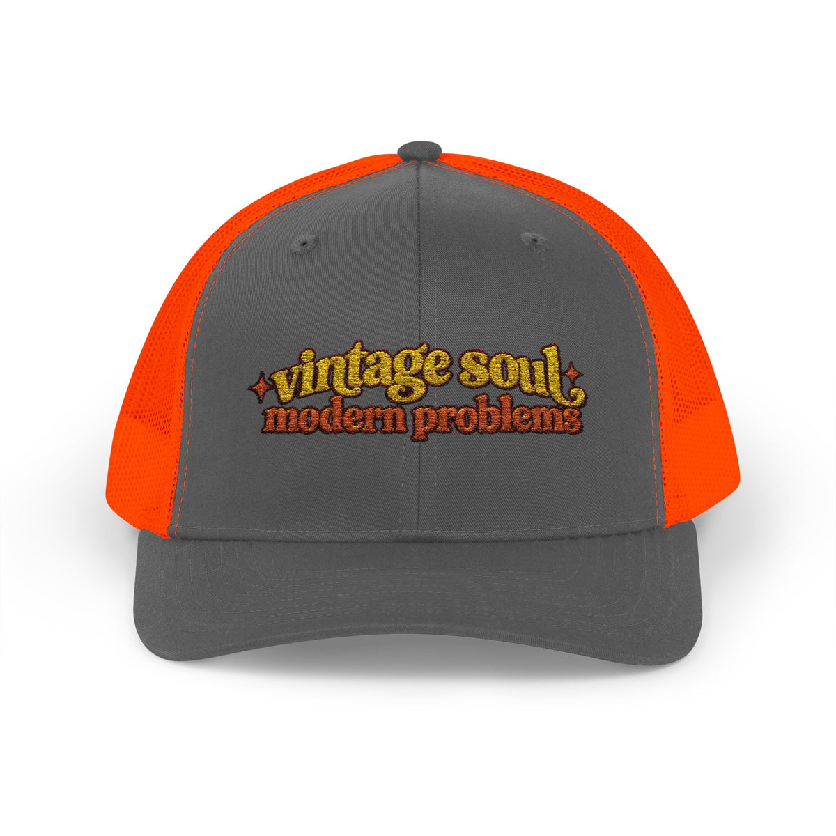 Vintage Soul modern problems Trucker Cap | Retro Script Embroidery