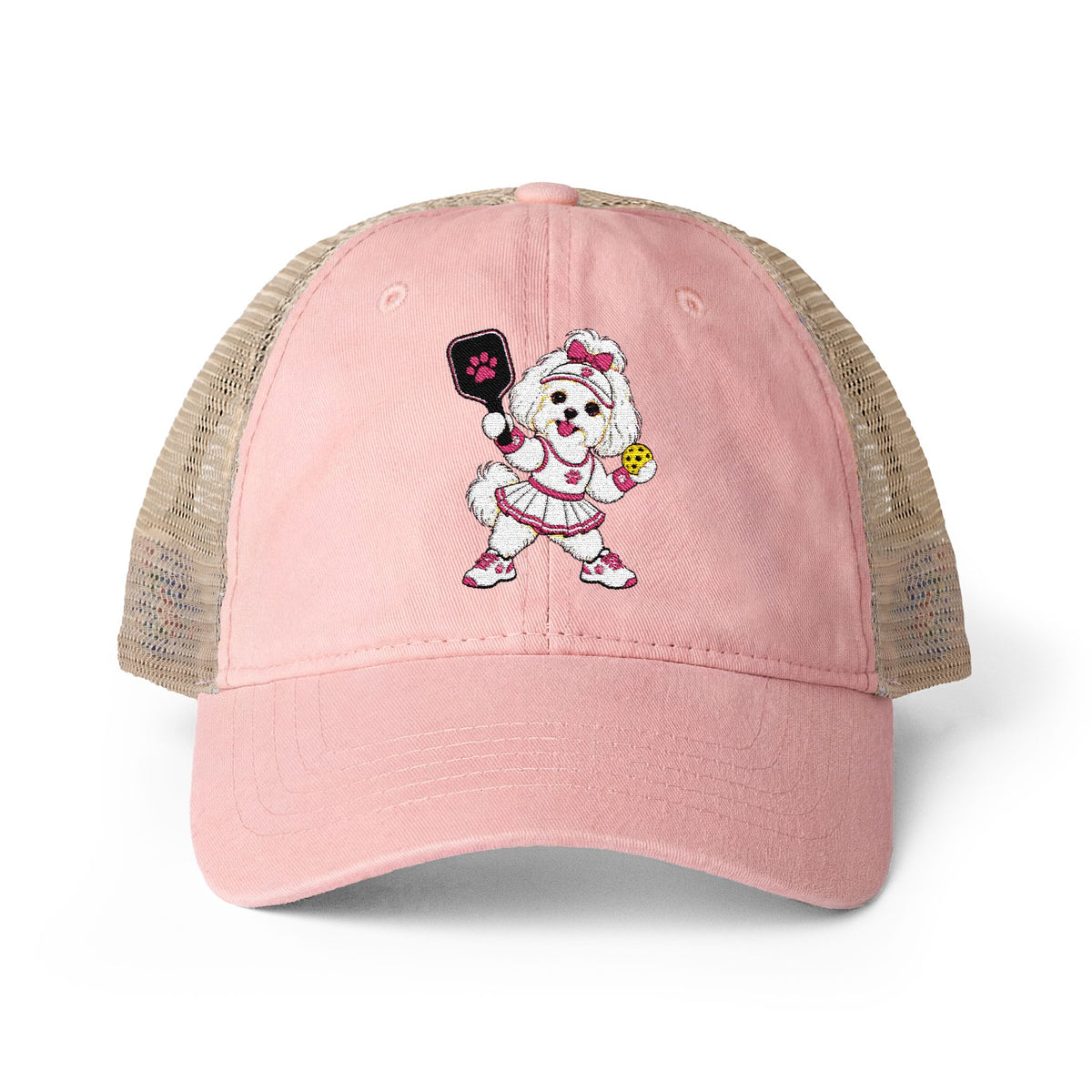 Pickleball Maltese Women's Washed Mesh-Back Cap