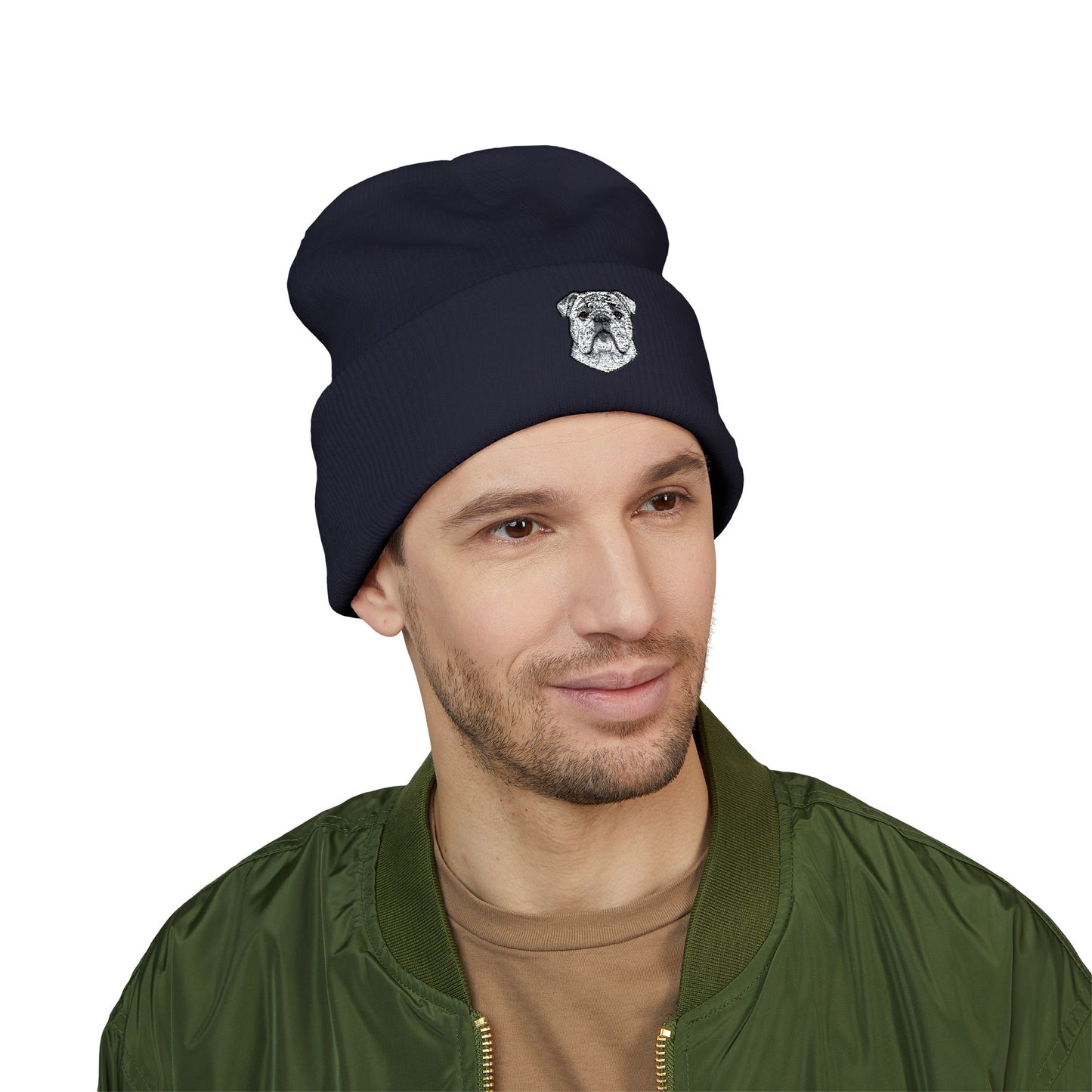 English Bulldog Embroidered Beanie | Cuffed Knit Hat