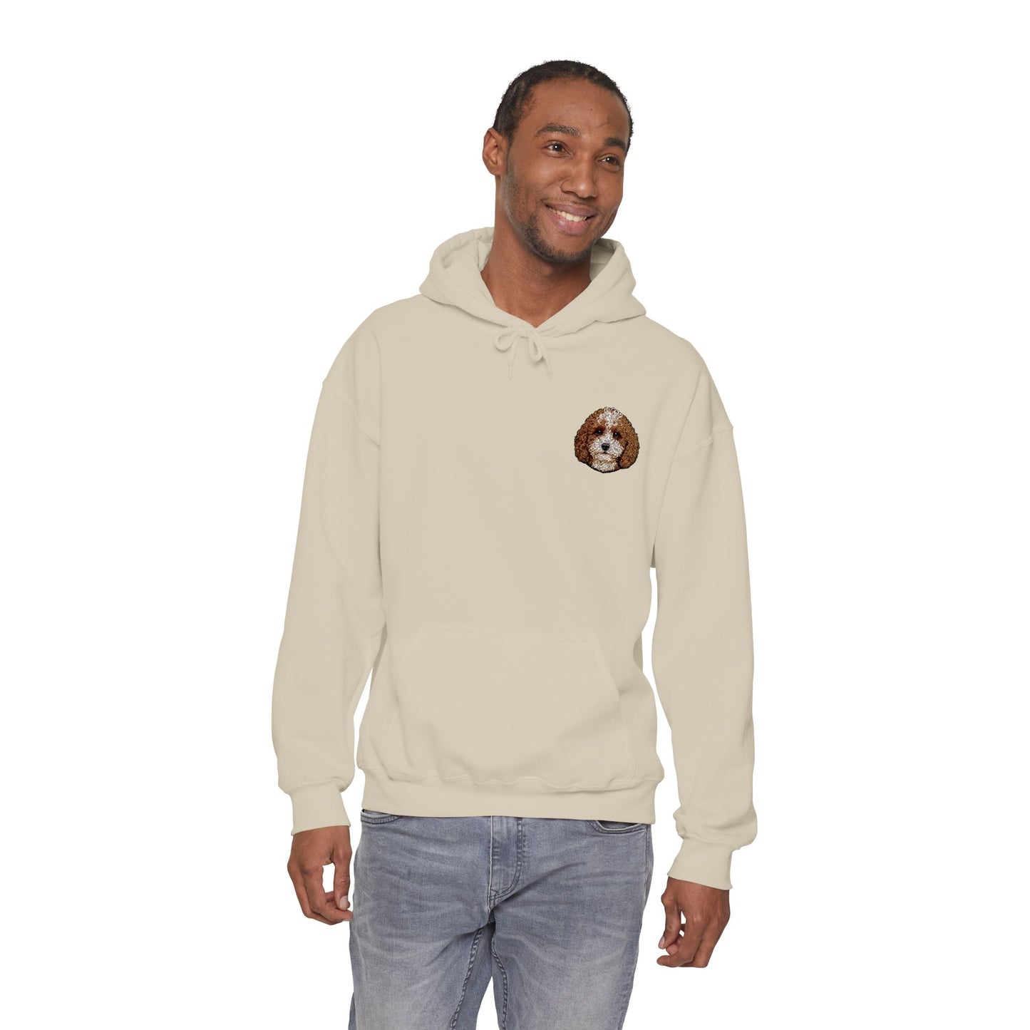 Cavapoo embroidered design on hooded sweatshirt