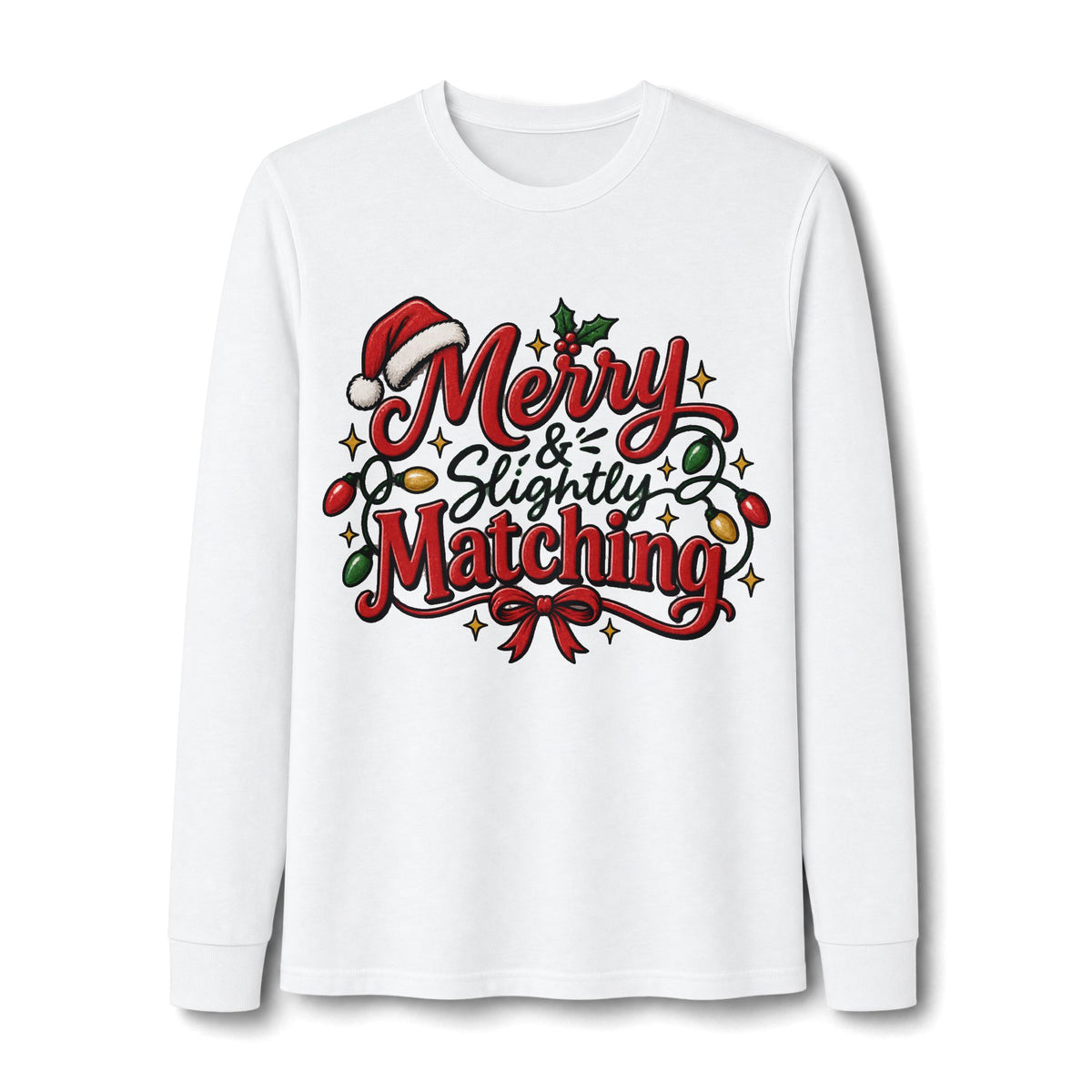 Merry & Slightly Matching Long Sleeve Tee — Christmas Family Holiday Shirt